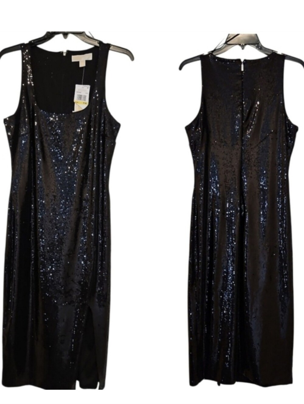 MICHAEL Michael Kors Black Sequin Midi Dress Slit Sz P/M - Picture 3 of 8